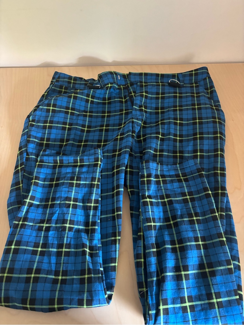 Topia Blue and Black Plaid Joggers with Green Accent